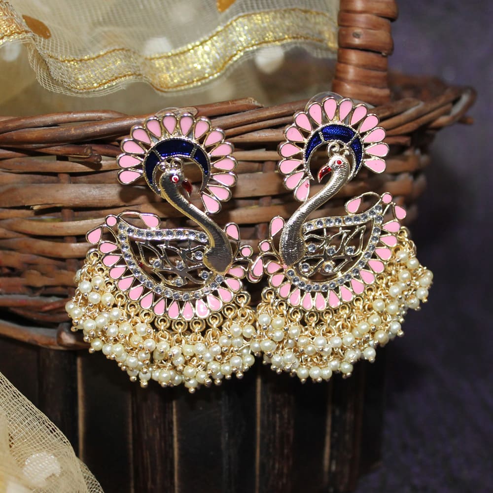 Sriha Peach Blue Pearl Swan Earrings