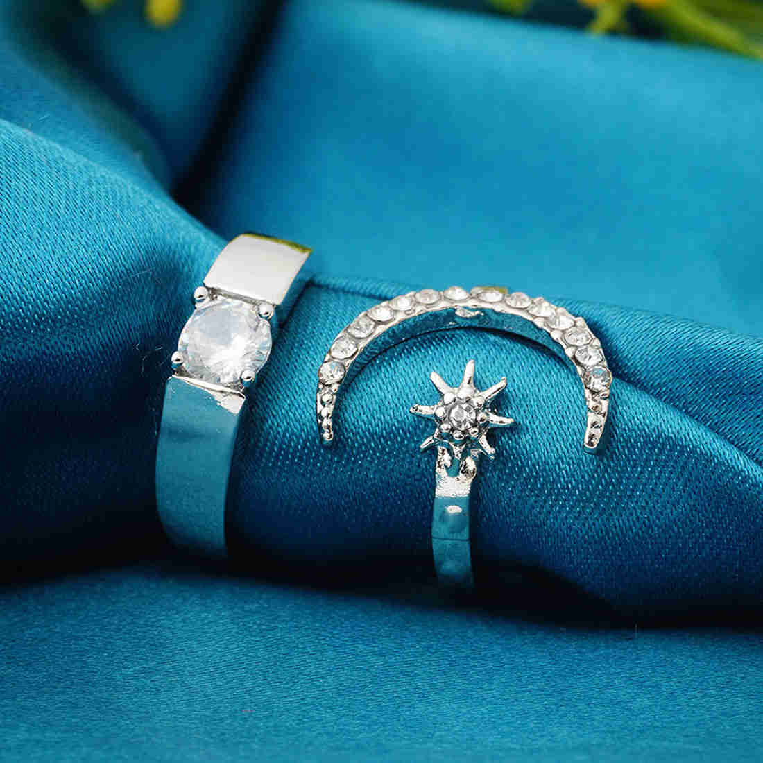 Star Moon Diamond Couple Rings