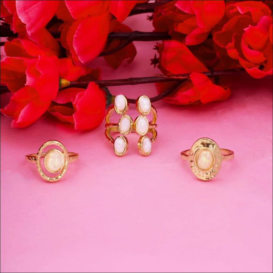 Stella Golden Statement Stone 3 Ring Set
