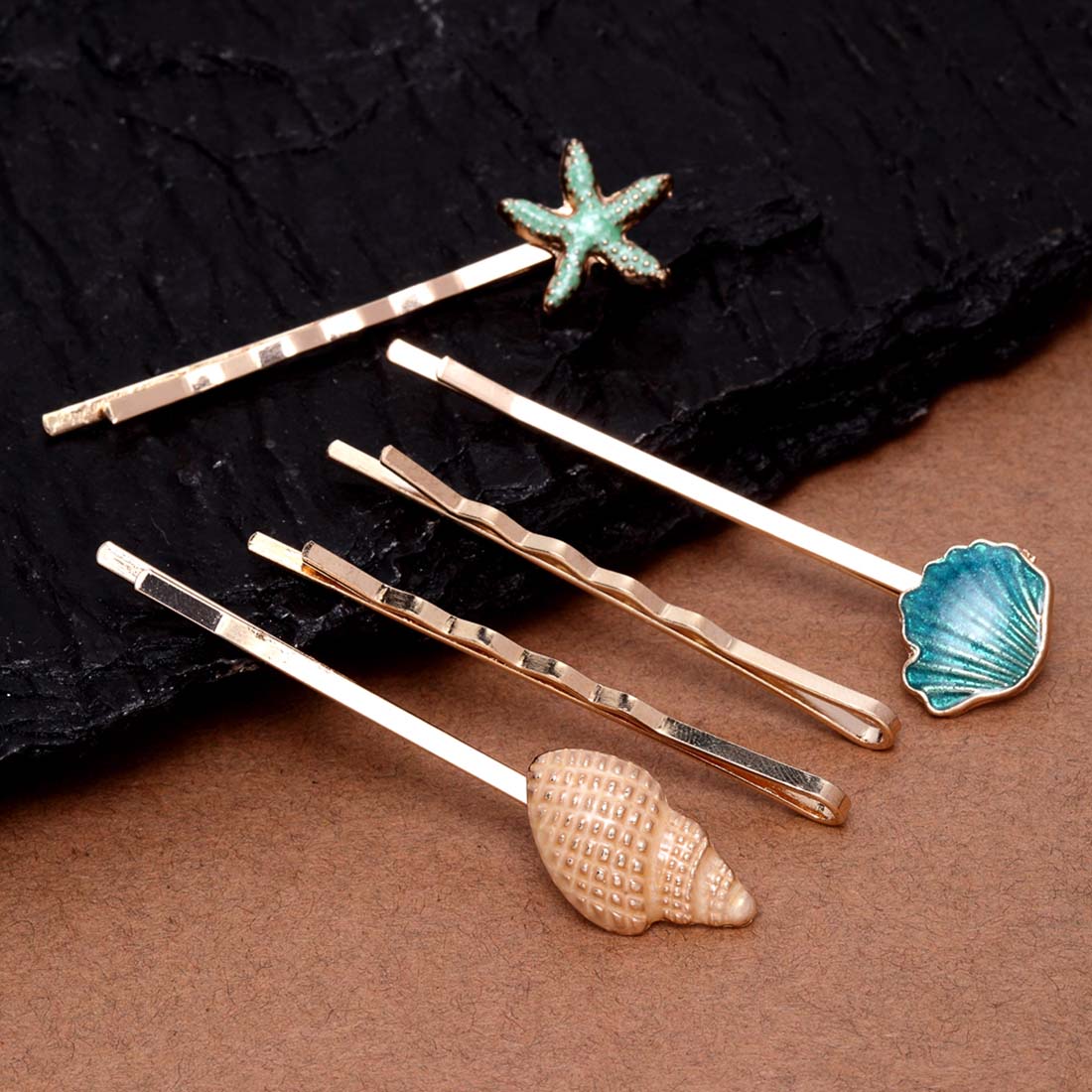 Teal Shell Hairpins - Set of 5
