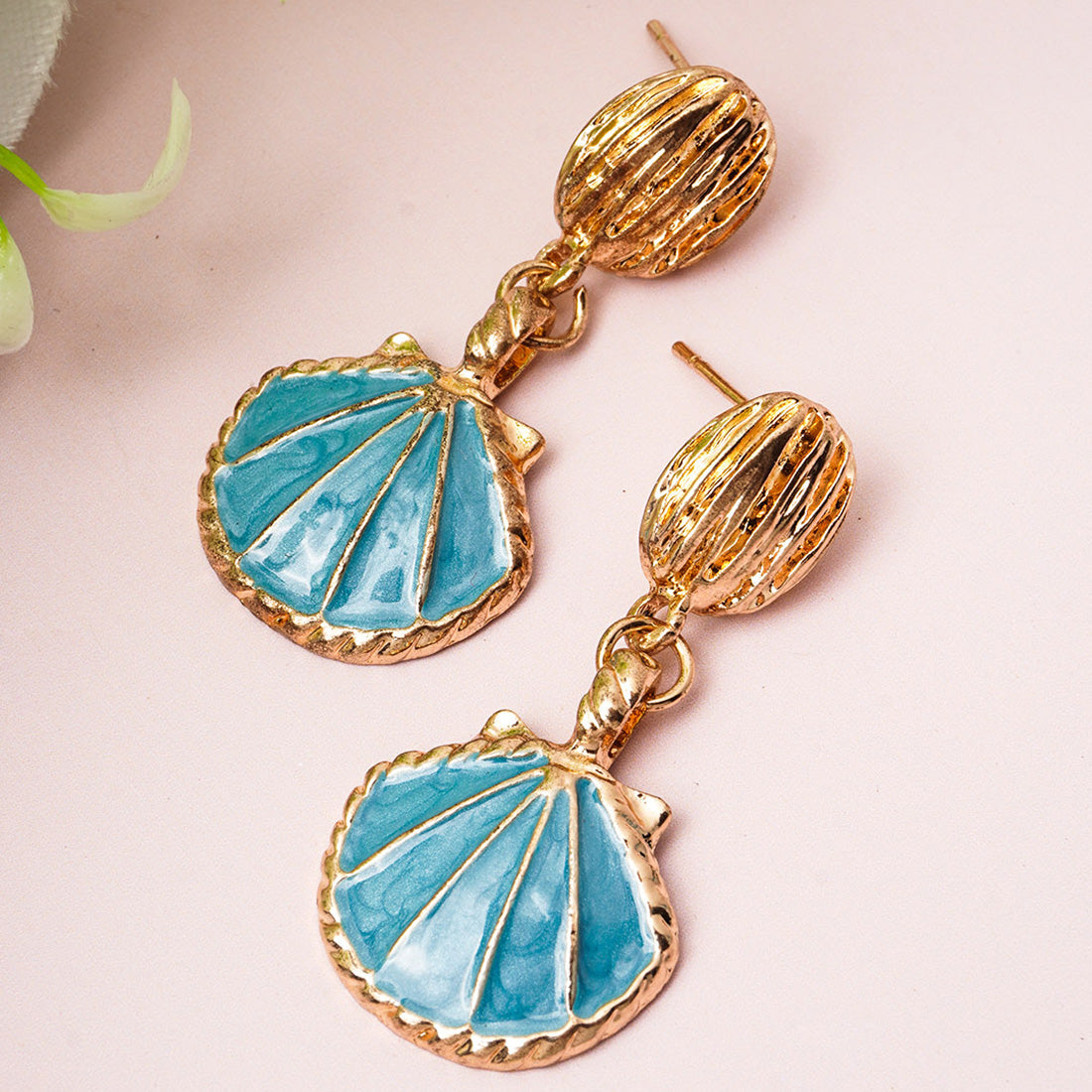 Turquoise Sea Shell Dangling Earrings