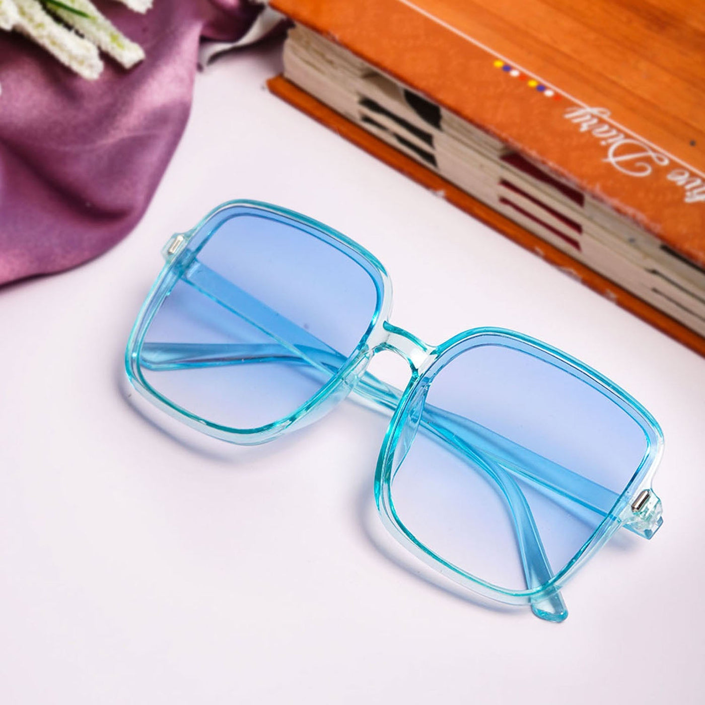 Unisex Blue Lens & Blue Square Sunglasses