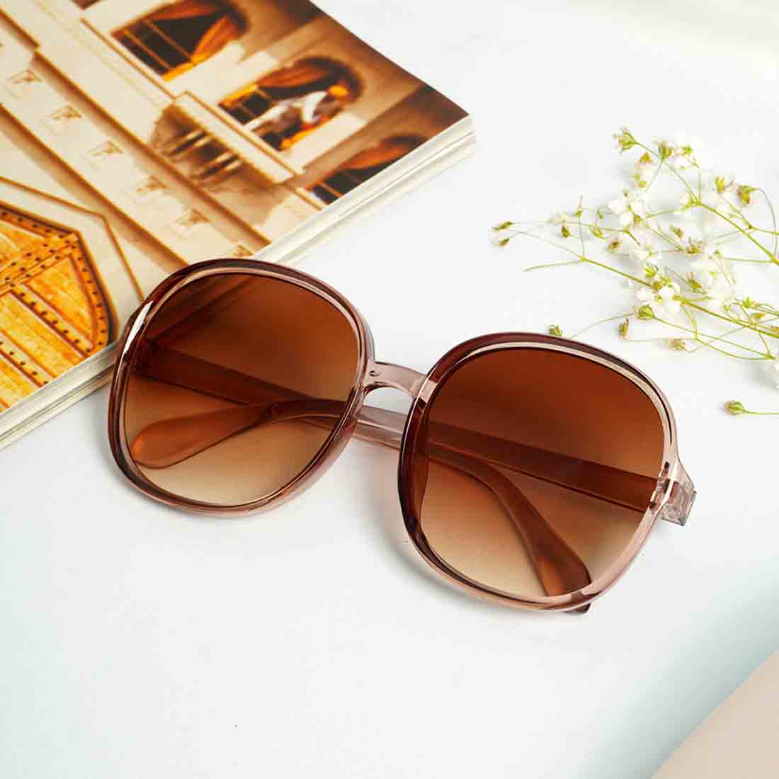 Unisex Brown UV Protected Oversized Oval Sunglasses