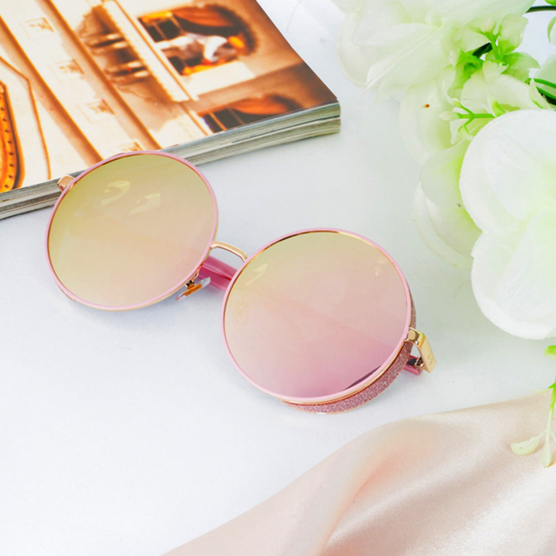 Unisex Mirrored Lens & Rose Gold-Toned Round Sunglasses
