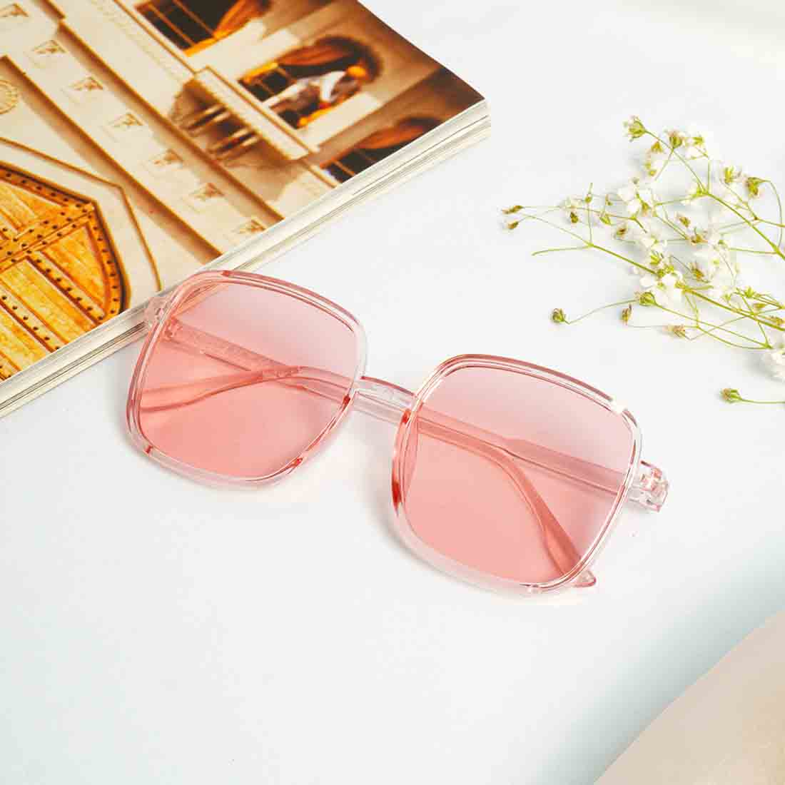 Unisex Pink Lens & Pink Square Sunglasses