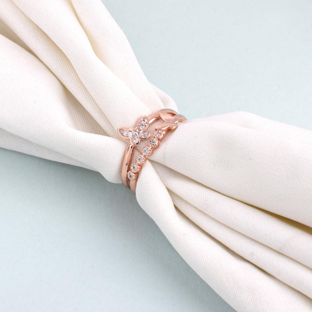 Vonessa Rhinestone Rose Gold Butterfly Dual Rings