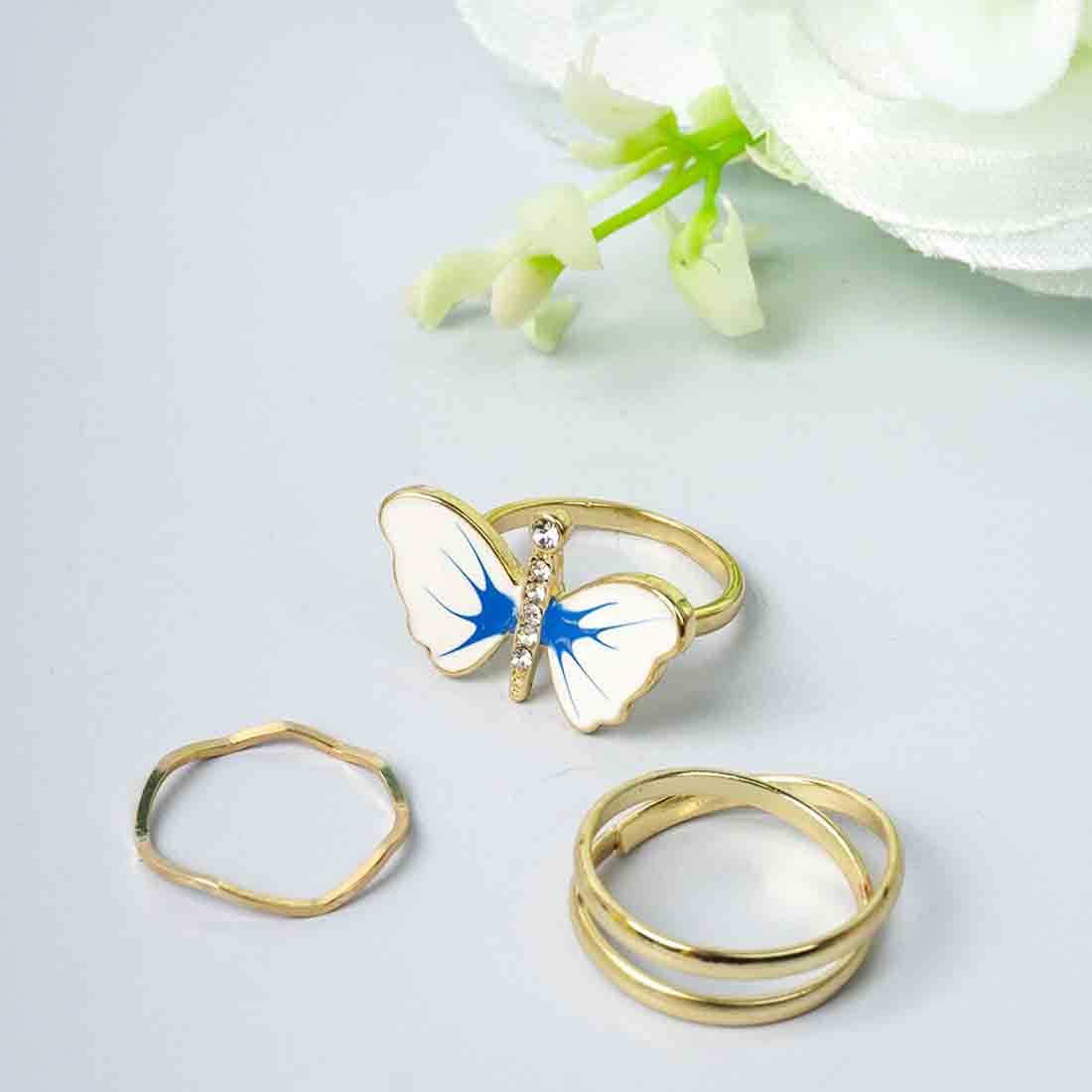 White Butterfly Ring Set
