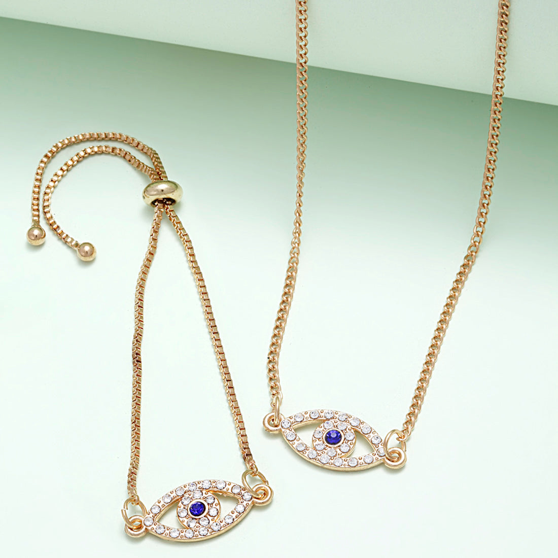 White Crystal Studded Evil Eye jewel Set
