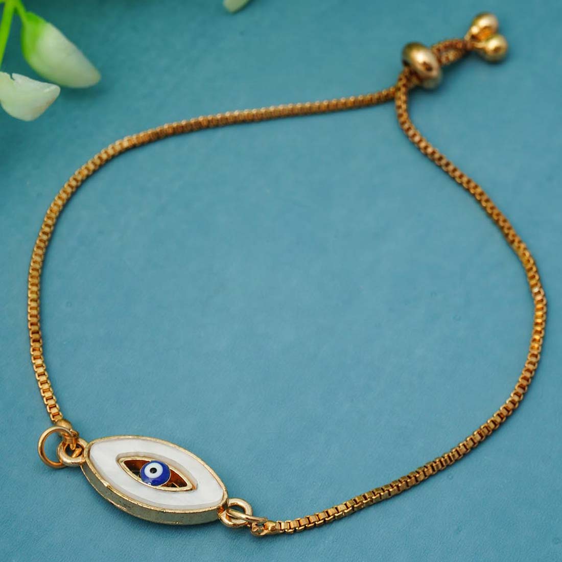 White Evil Eye Box Chain Bracelet
