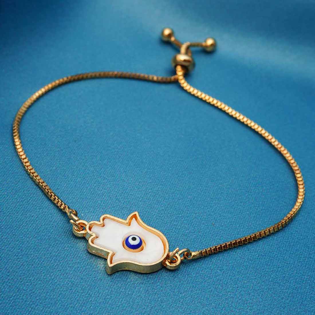 White Hamsa Hand Box Chain Bracelet
