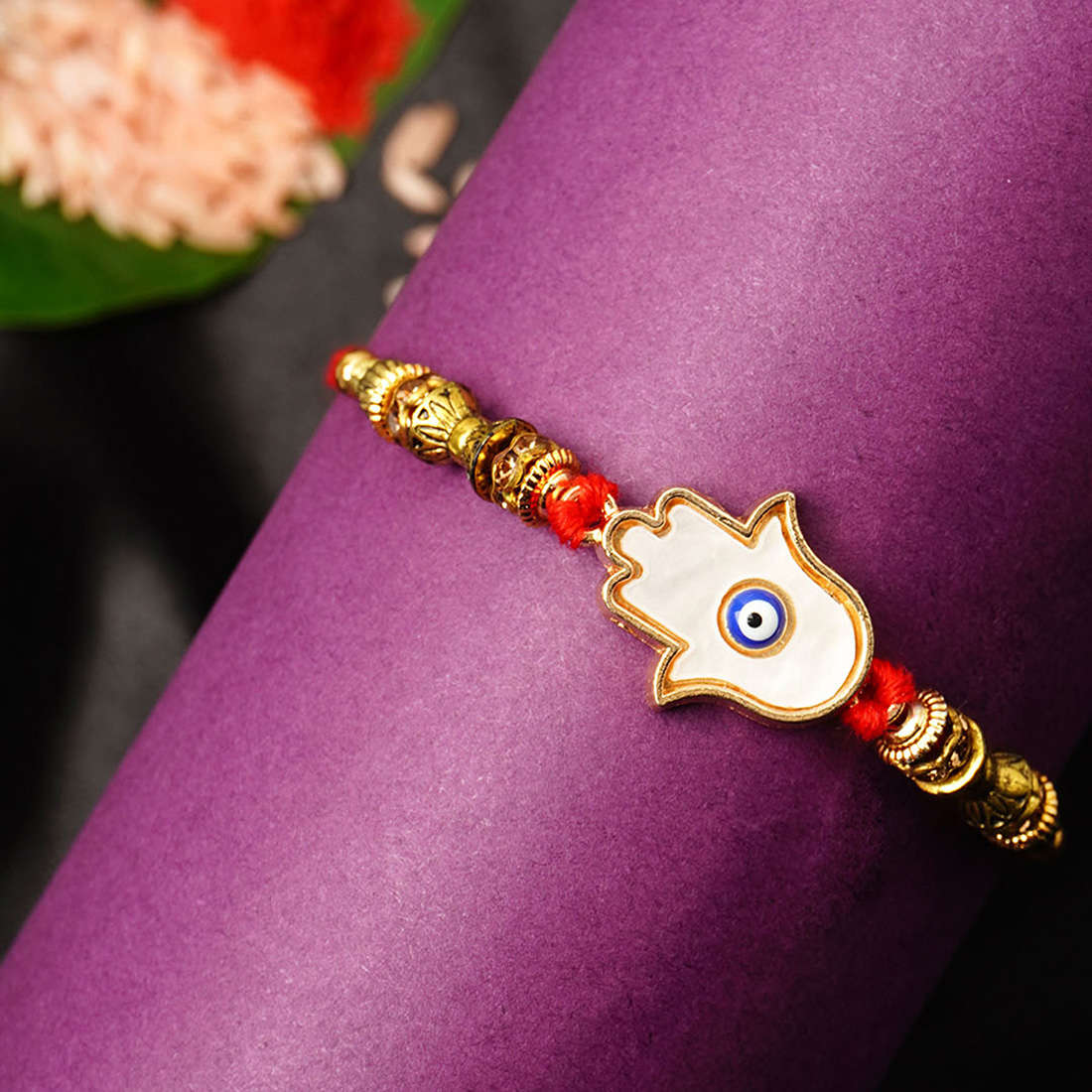 White Hamsa Hand Rakhi