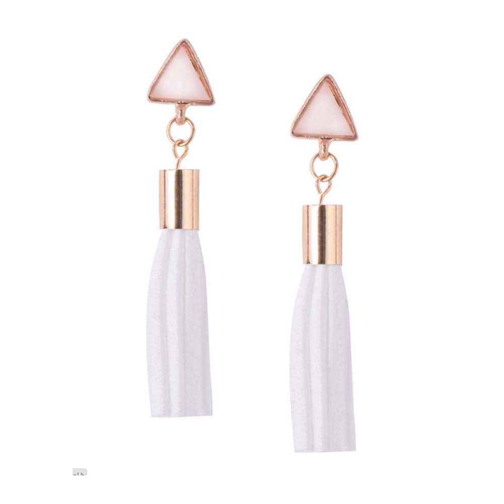 White Leather Tassel Earrings