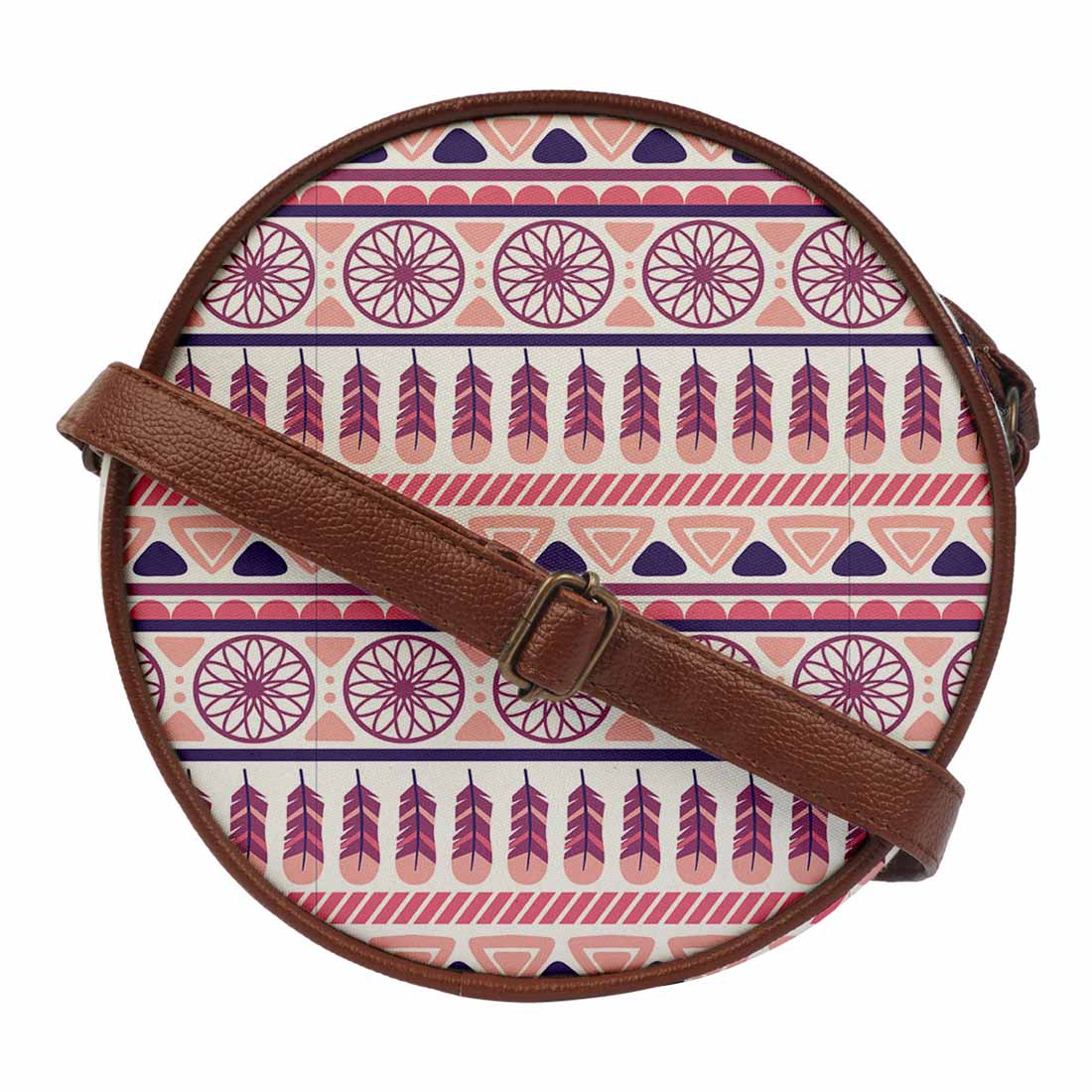 White & Pink Boho Round Sling Bag
