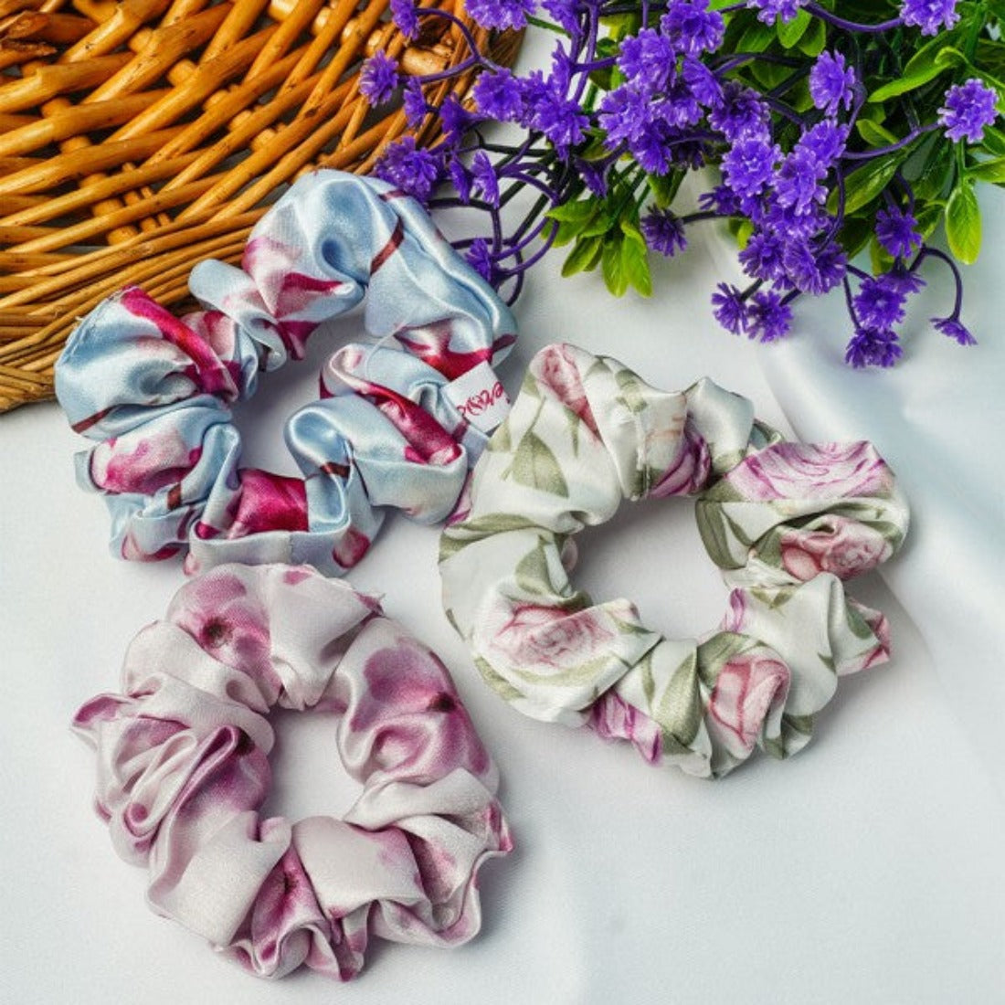 White & Pink Scrunchies Set of 3