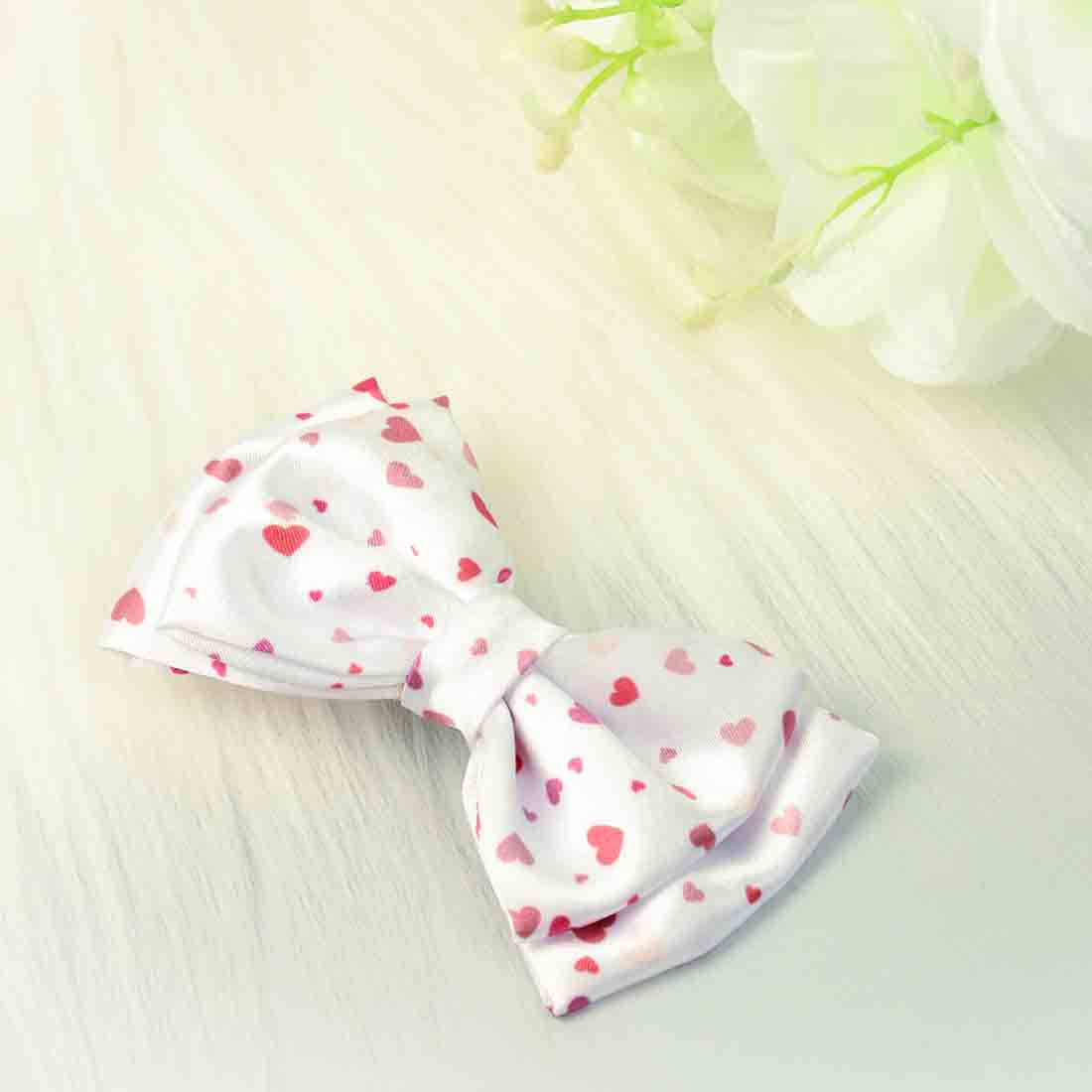 White Red Heart Printed Bow Hairclip