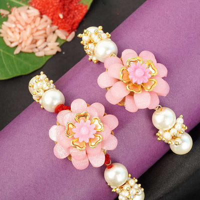 White Rose Pearl Rakhi Set Of 2