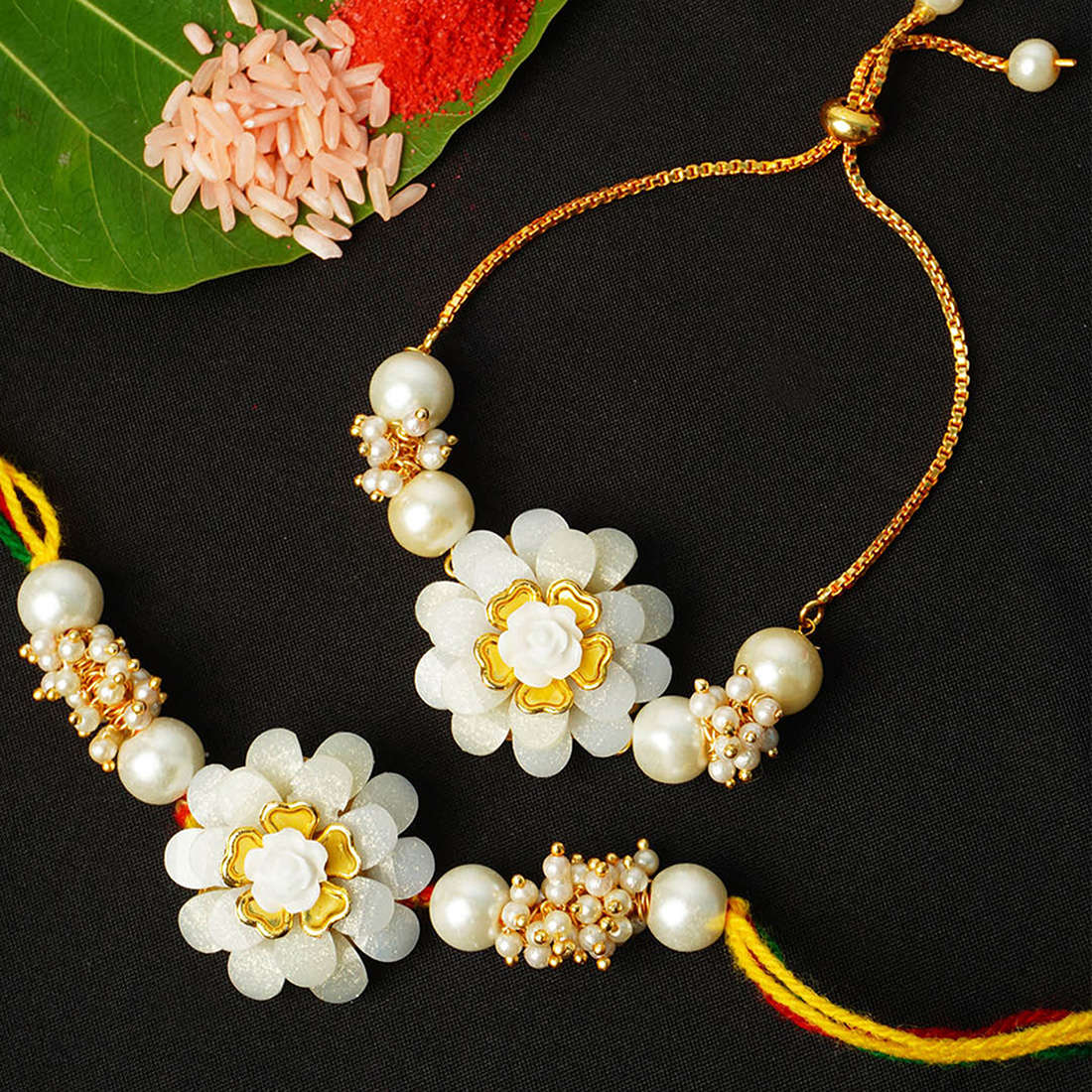 White Rose Rakhi Set of 2