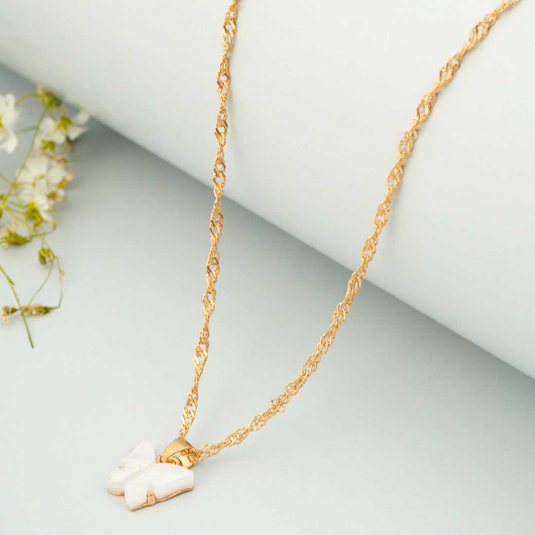 White Stone Butterfly Necklace