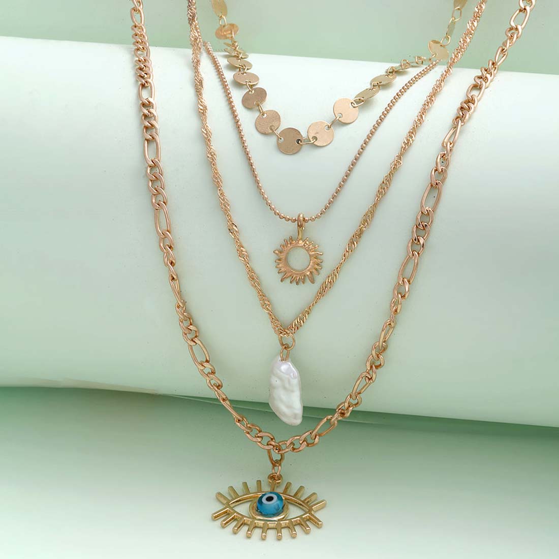 White Stone Evil Eye Layered Necklace