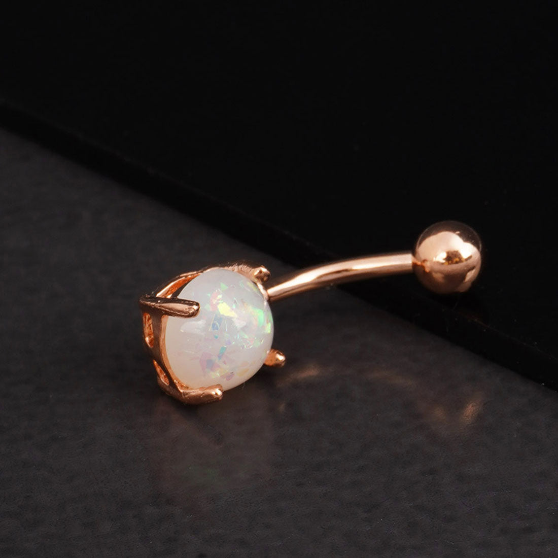 White Stone Rose Gold Belly Button Ring
