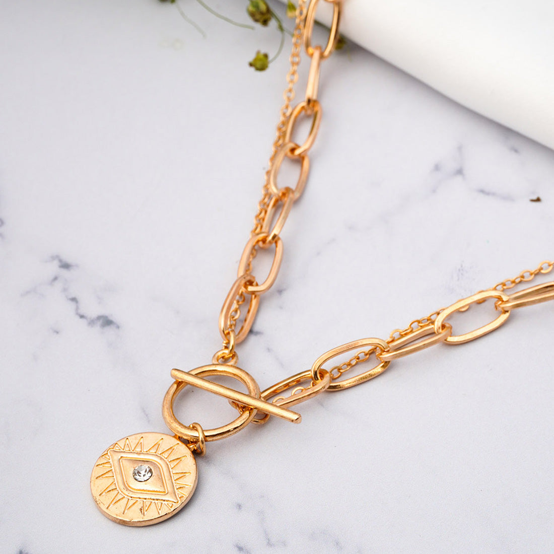 Women Gold-Toned Evil Eye Layered Necklace