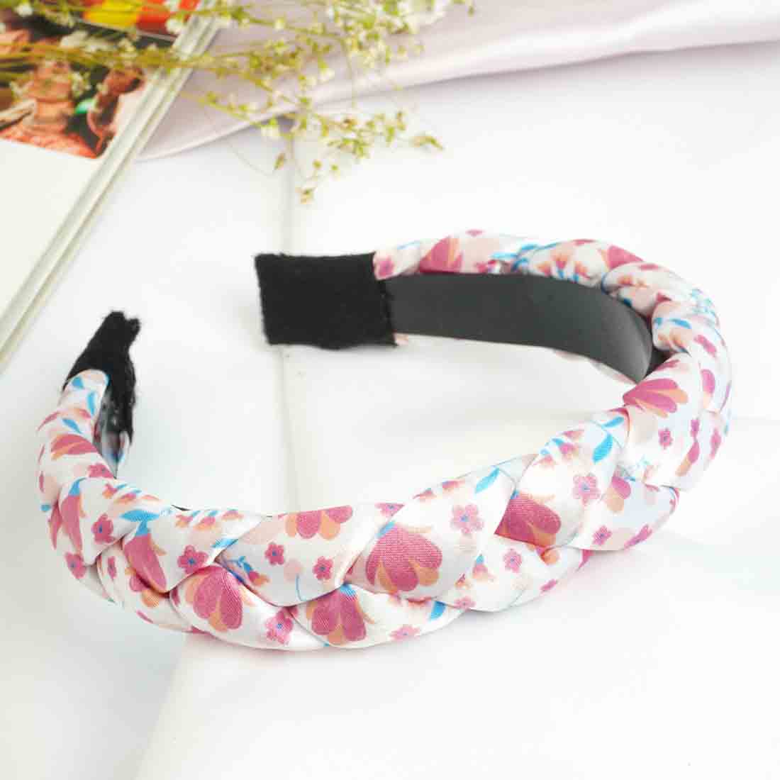 Women Pink & White Floral Braided Hairband