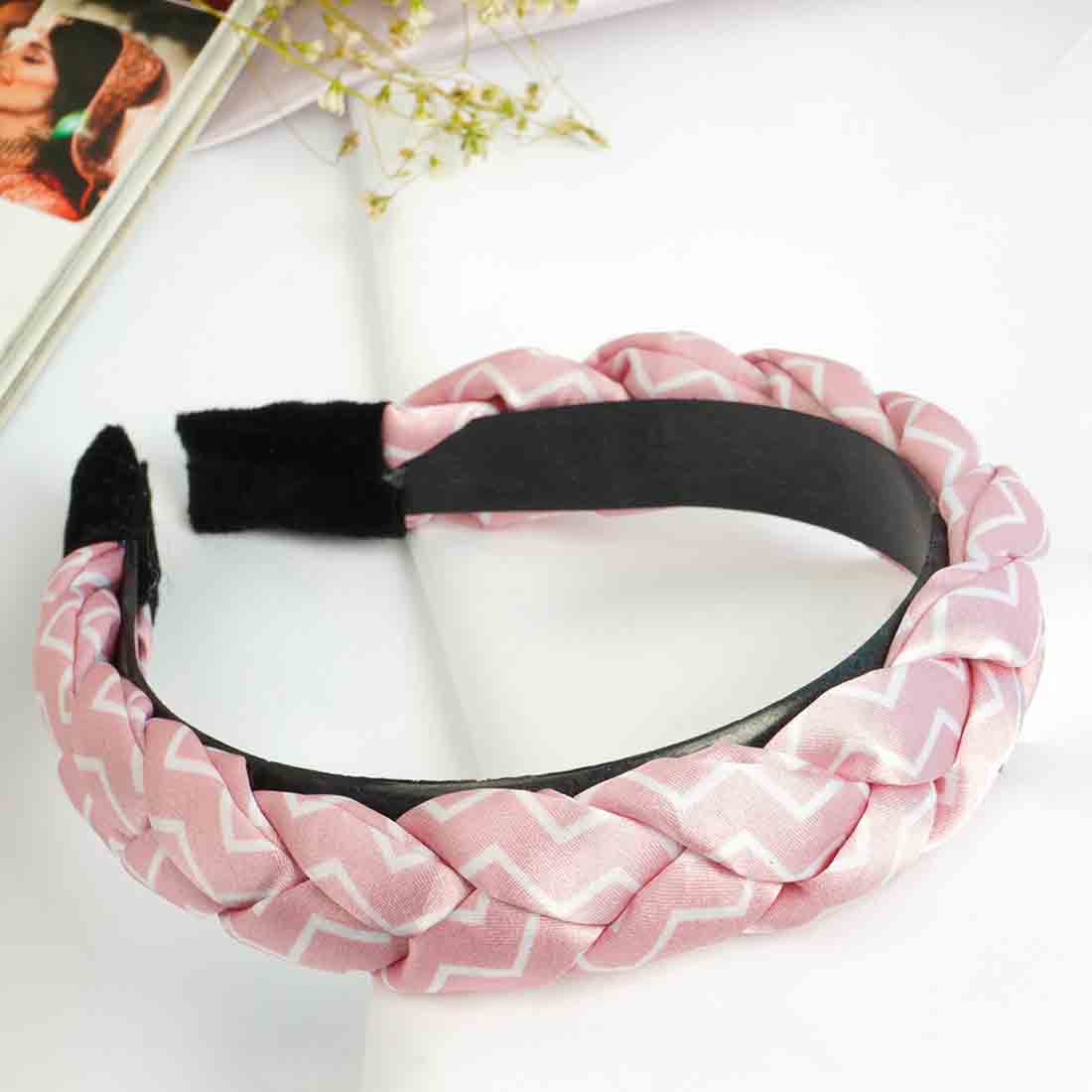 Women Pink Zigzag Braided Hairband