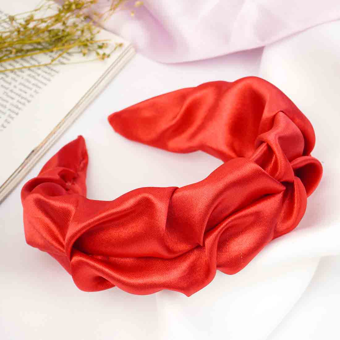 Women Red Wrinkled Satin Hairband