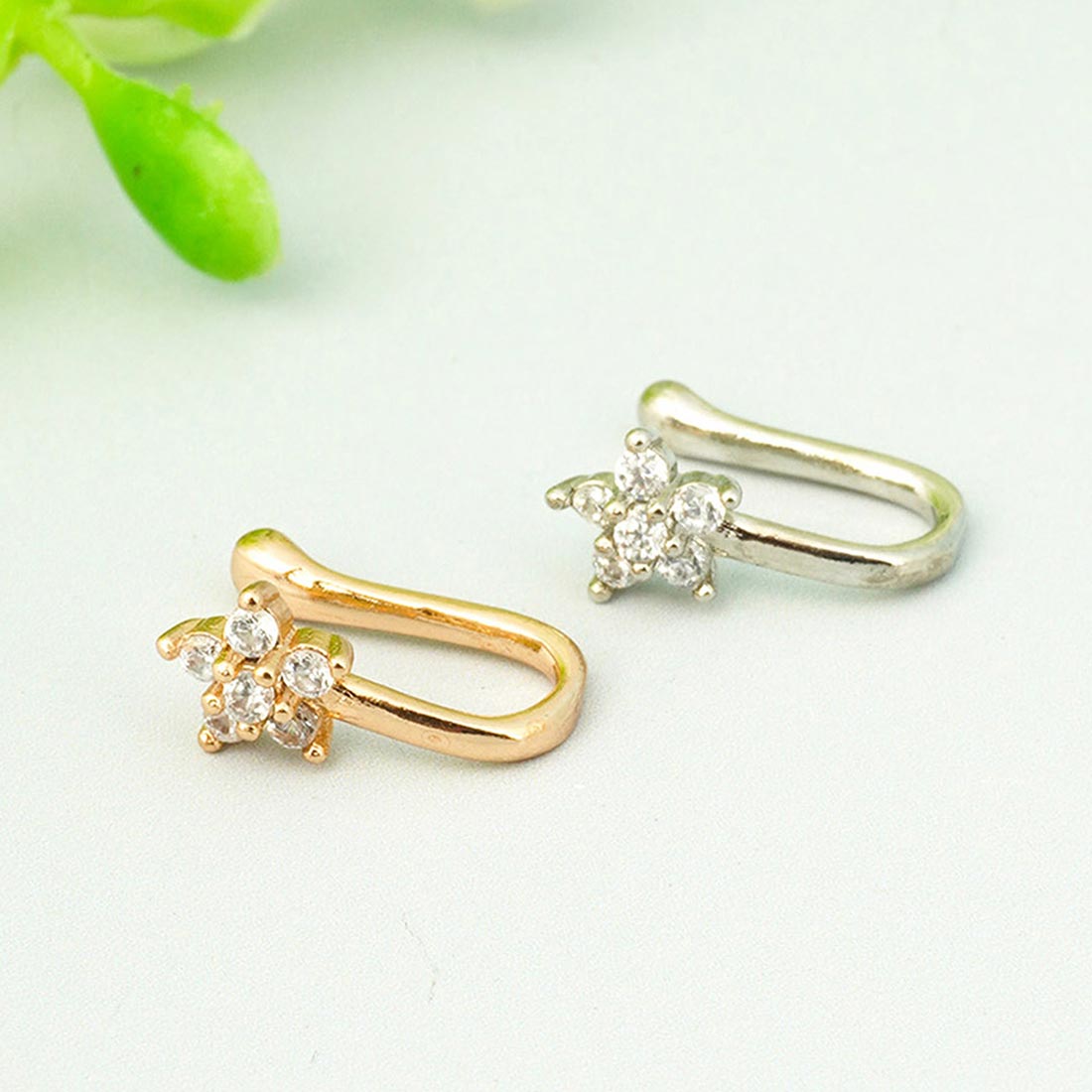 Women Set of 2 Gold & Silver-Toned Stone-Studded Nosepin