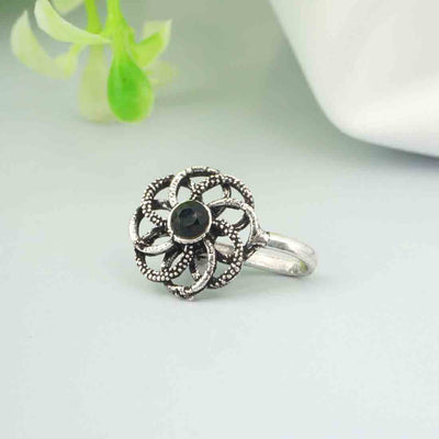 Women Silver Tone Ethnic Oxidise Nosepin