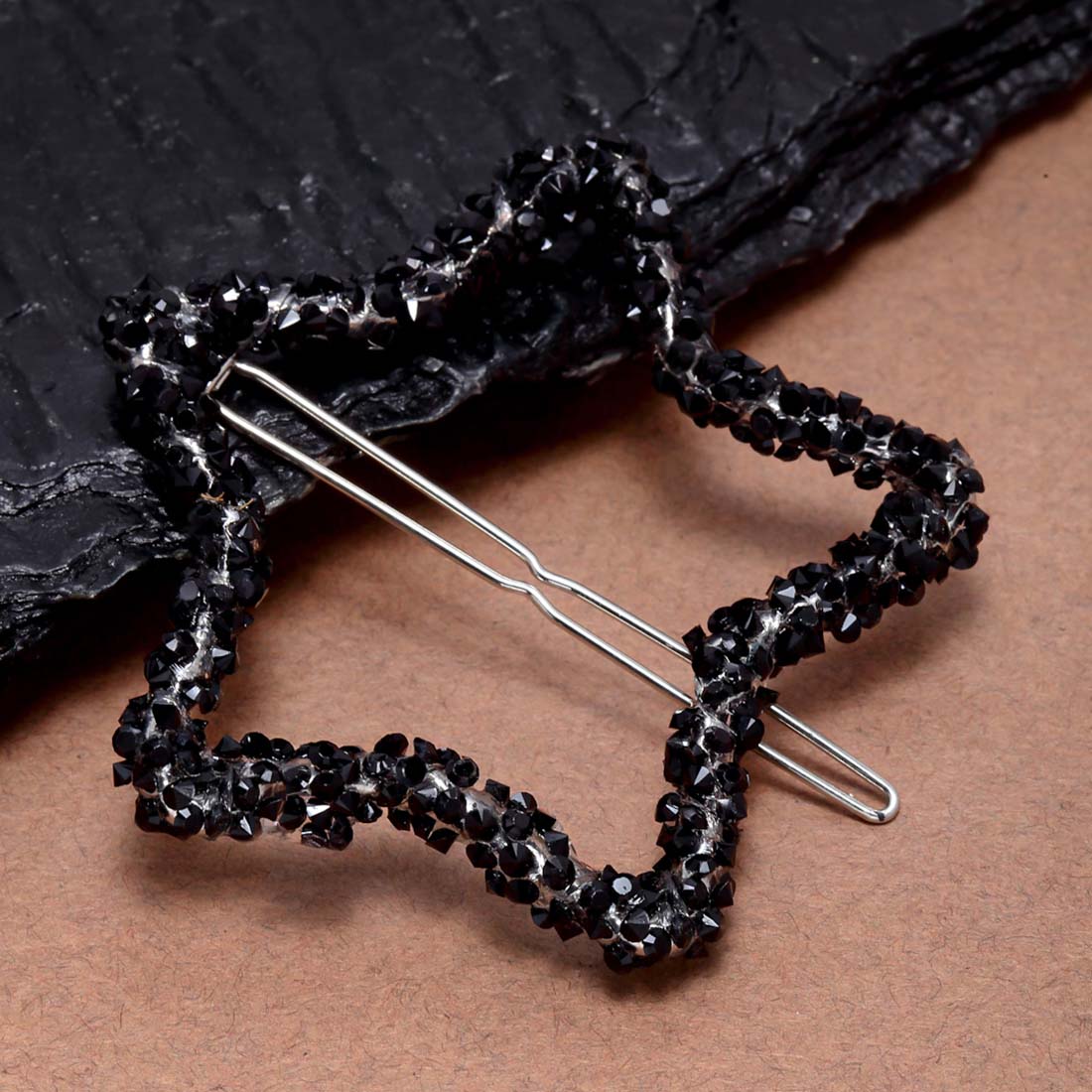 Women Silver-Toned & Black Embellished Star Bobby Pin