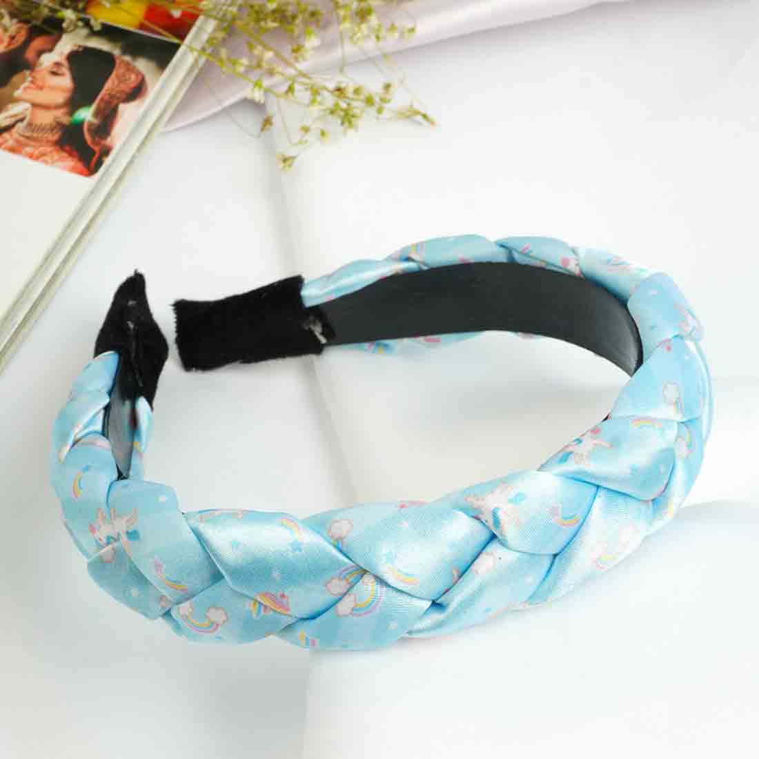 Women Turquoise Blue Braided Hairband