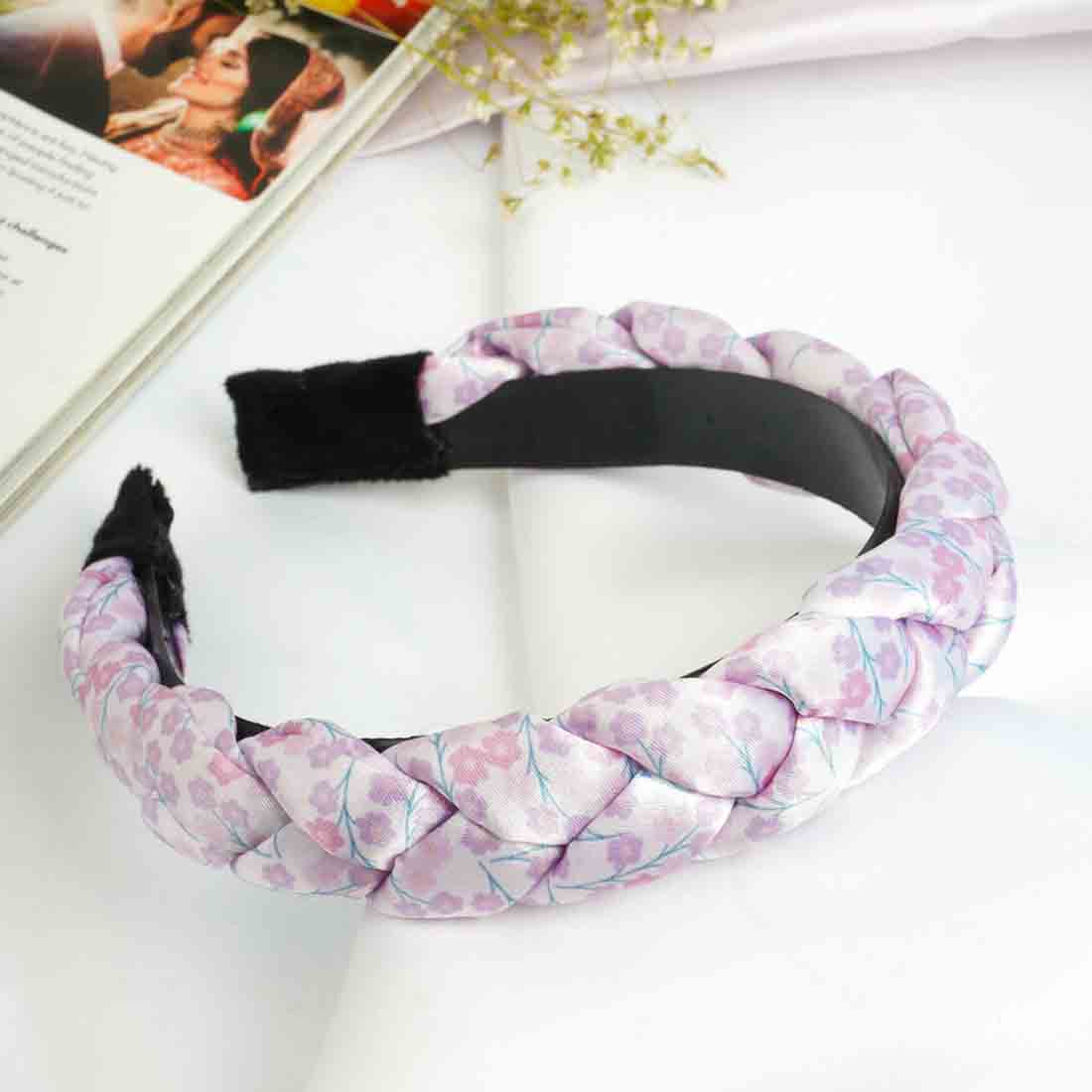 Women White & Purple Floral Printed Braided Hairband
