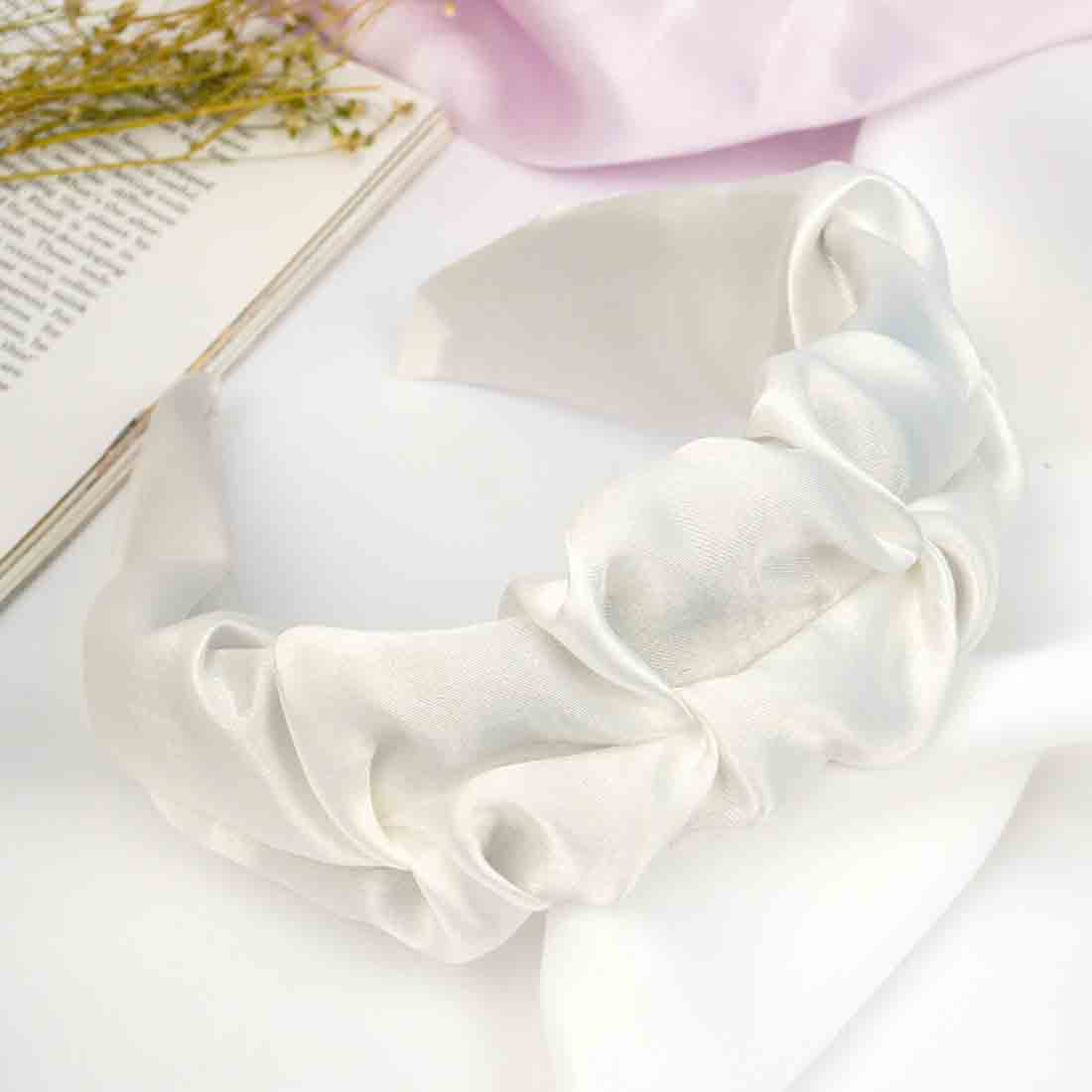 Women White Wrinkled Hairband