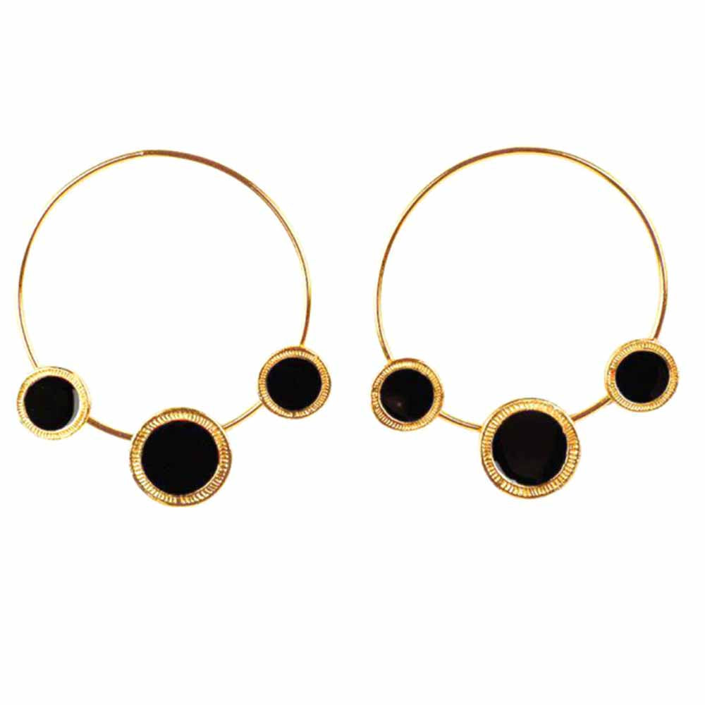 Wondrous Golden Black Charm Hoop Earrings