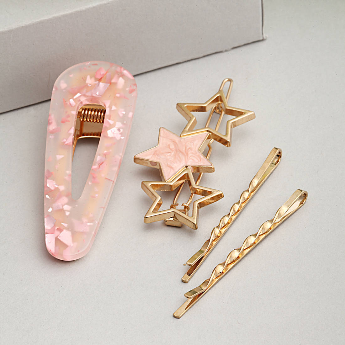 Yara Pink Crystal Star Hair Pins Set