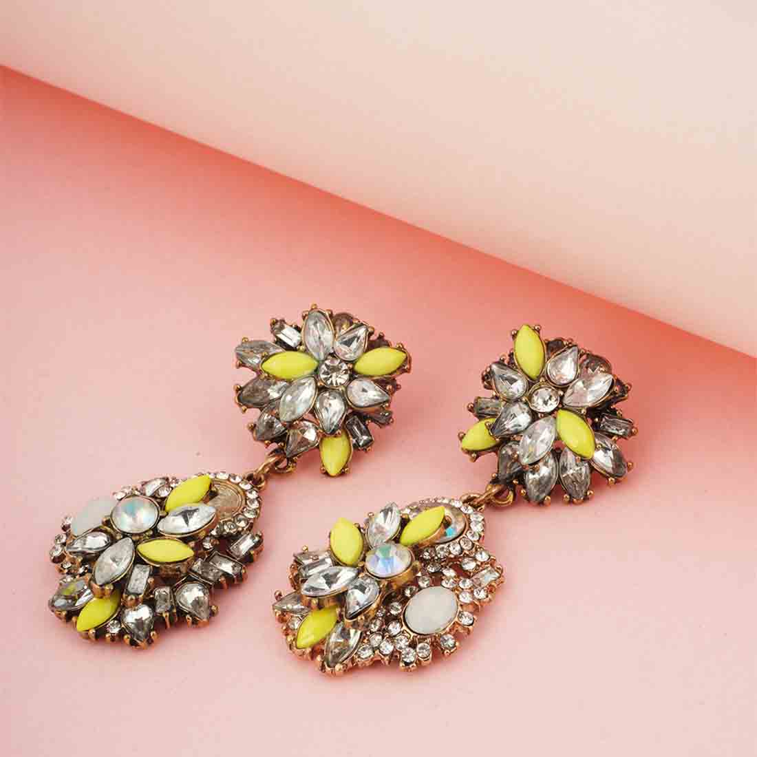 Yellow Crystal Chandelier Earrings
