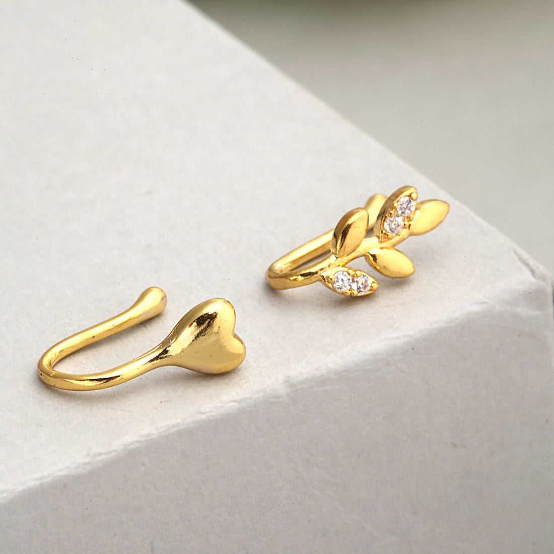 Zabuni Leaf-Heart Nose Pin Set of 2